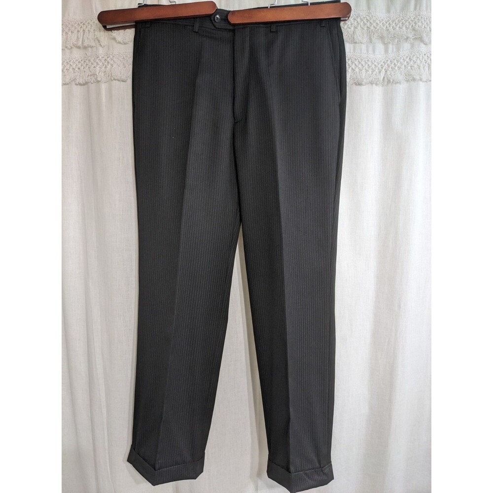 Fubu The Collection Men's Black Pinstripe Dress Pants Size 34R X 29 Inseam